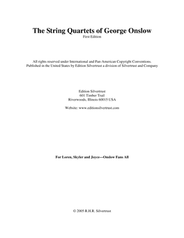 The String Quartets of George Onslow First Edition