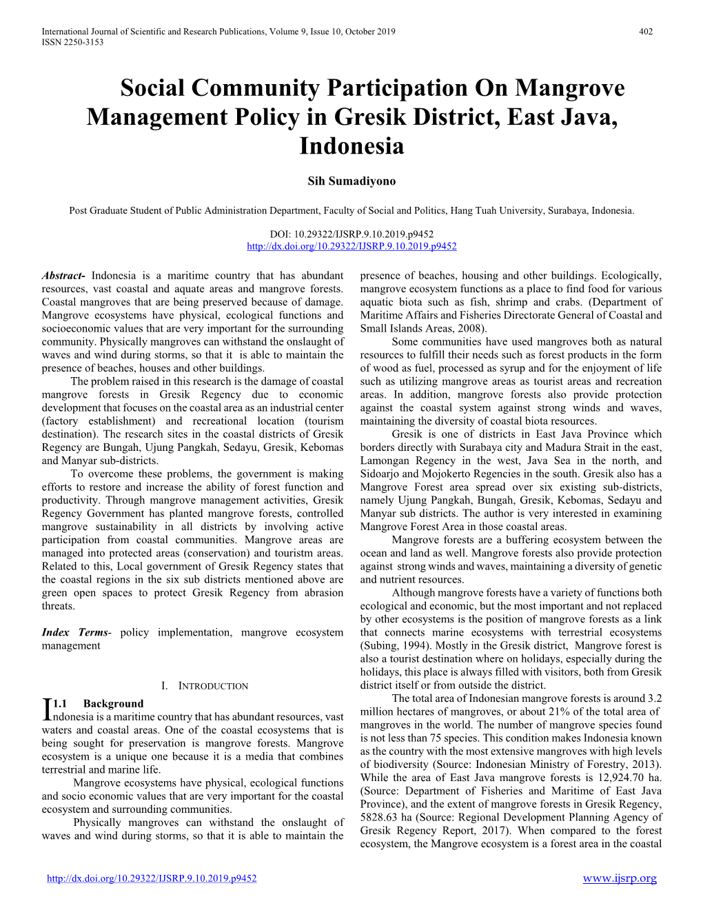 Social Community Participation on Mangrove Management Policy in Gresik District, East Java, Indonesia