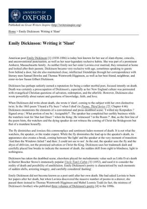 Emily Dickinson: Writing It 'Slant'