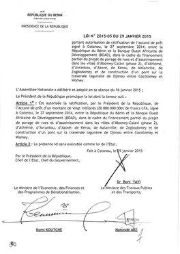 Article 1"': Est Autorisée [A Ratification, Par Te Président De Ta Répubtique