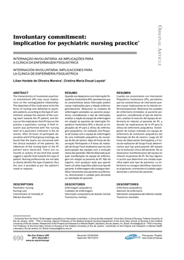 Involuntary Commitment: Implication for Psychiatric Nursing Practice* a RTICLE