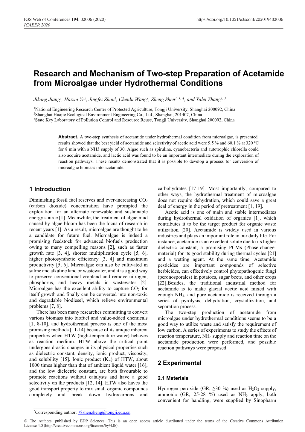 Research and Mechanism of Two-Step Preparation of Acetamide from Microalgae Under Hydrothermal Conditions