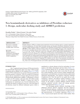 New Benzimidazole Derivatives As Inhibitors of Pteridine Reductase 1: Design, Molecular Docking Study and ADMET Prediction