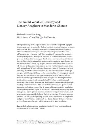 The Bound Variable Hierarchy and Donkey Anaphora in Mandarin Chinese