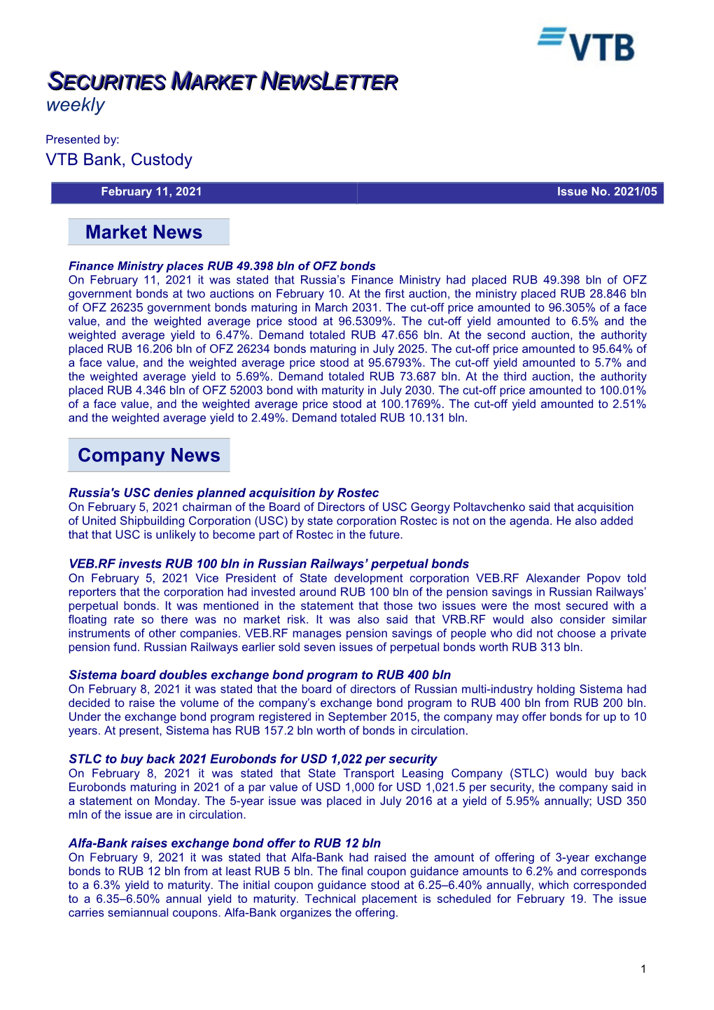 Securities Market Newsletter