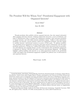 The President Will See Whom Now? Presidential Engagement with Organized Interests*