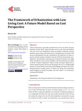 The Framework of Urbanization with Low Living Cost: a Future Model Based on Cost Perspective