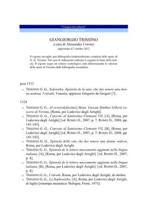 GIANGIORGIO TRISSINO a Cura Di Alessandro Corrieri Aggiornata Al 3 Ottobre 2012