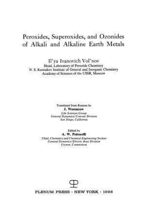 Peroxides, Su Peroxides, and Ozonides of Alkali and Alkaline Earth Metals