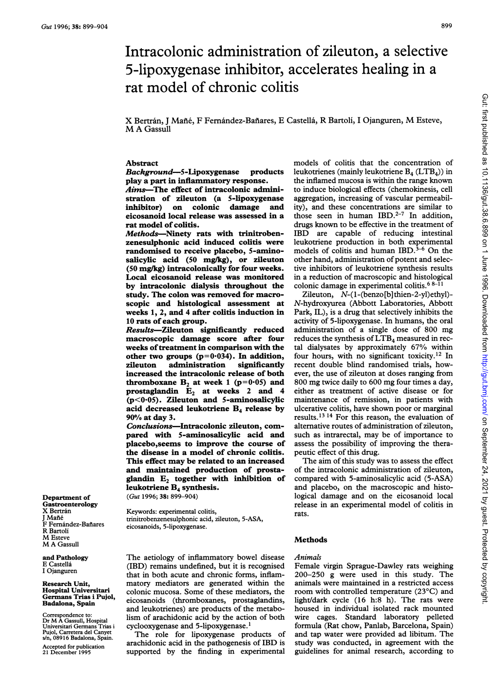 Intracolonic Administration of Zileuton, a Selective 5-Lipoxygenase Inhibitor, Accelerates Healing in a Rat Model of Chronic Colitis