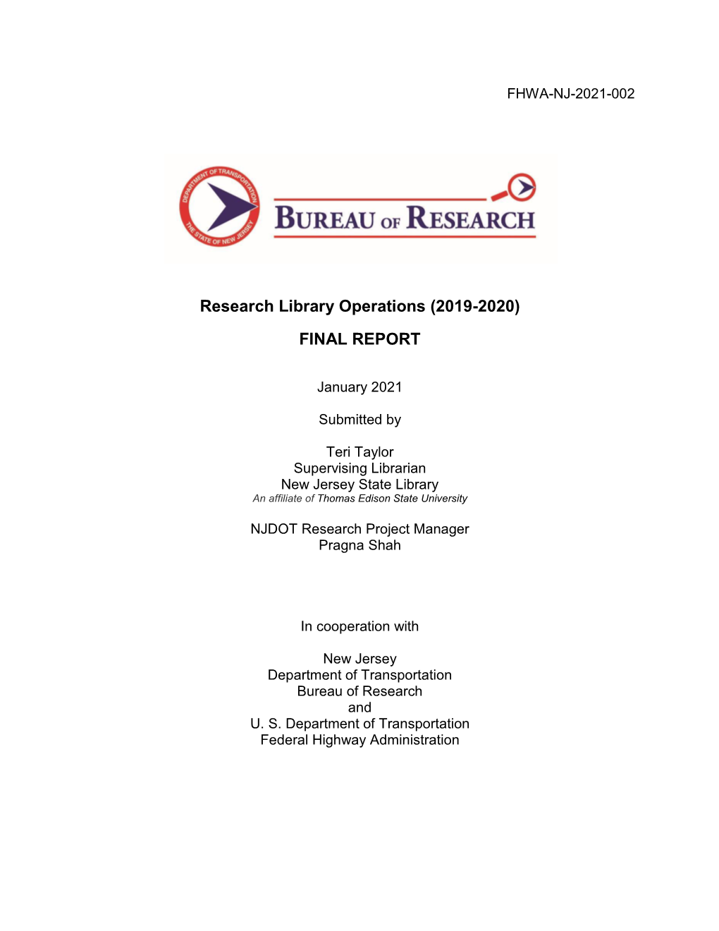 Research Library Operations (2019-2020) FINAL REPORT