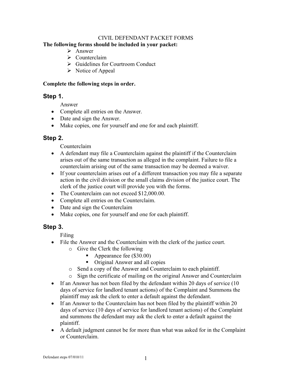 Civil Plaintiff Packet Forms s1