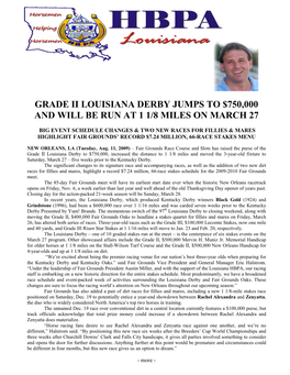 Grade Ii Louisiana Derby Jumps to $750000