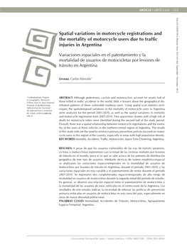 Spatial Variations in Motorcycle Registrations and the Mortality of Motorcycle Users Due to Traffic Injuries in Argentina