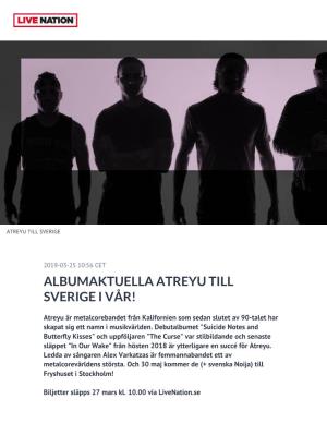 Albumaktuella Atreyu Till Sverige I Vår!