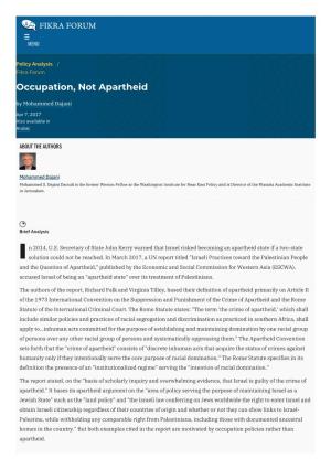 Occupation, Not Apartheid | the Washington Institute