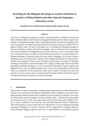Searching for the Bilingual Advantage in Executive Functions in Speakers of Hunsrückisch and Other Minority Languages: a Literature Review