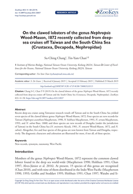 On the Clawed Lobsters of the Genus Nephropsis Wood-Mason, 1872