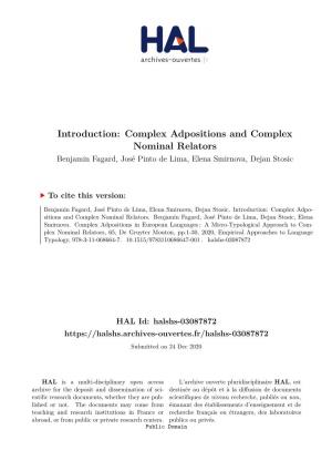 Complex Adpositions and Complex Nominal Relators Benjamin Fagard, José Pinto De Lima, Elena Smirnova, Dejan Stosic