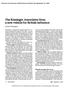 The Kissinger Associates Firm: a New Vehicle for British Influence