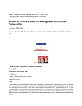 Clinical Success in Management of Advanced Periodontitis