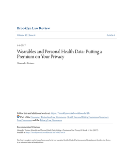 Wearables and Personal Health Data: Putting a Premium on Your Privacy Alexandra Troiano