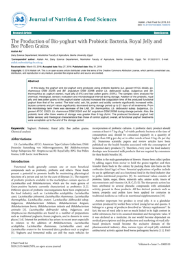 The Production of Bio-Yoghurt with Probiotic Bacteria, Royal Jelly And