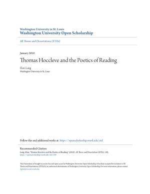 Thomas Hoccleve and the Poetics of Reading Elon Lang Washington University in St