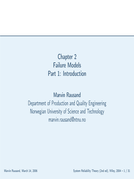 Chapter 2 Failure Models Part 1: Introduction