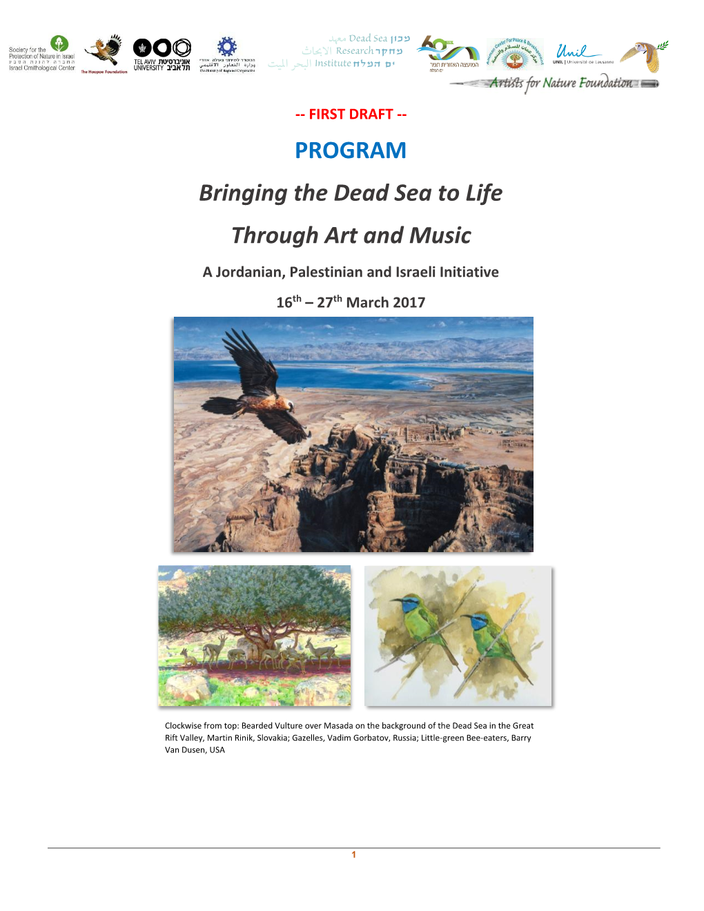 PROGRAM Bringing the Dead Sea to Life Through Art and Music a Jordanian, Palestinian and Israeli Initiative 16Th – 27Th March 2017