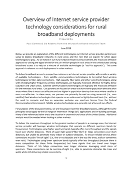 Overview of Internet Service Provider Technology Considerations for Rural