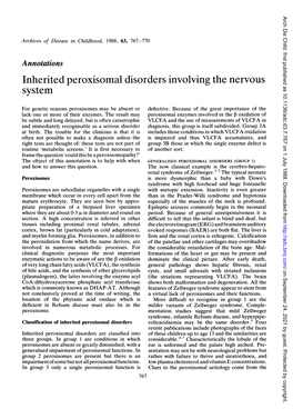 Inherited Peroxisomal Disorders Involving the Nervous System
