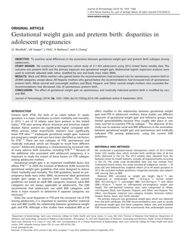 Gestational Weight Gain and Preterm Birth: Disparities in Adolescent Pregnancies