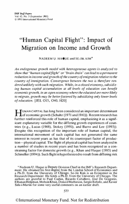 "Human Capital Flight": Impact of Migration on Income and Growth