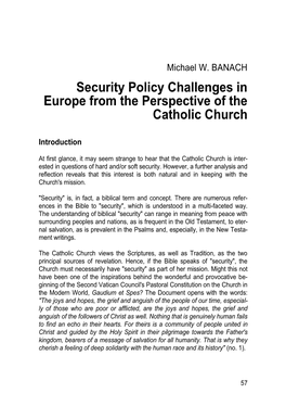 Security Policy Challenges in Europe from the Perspective of the Catholic Church