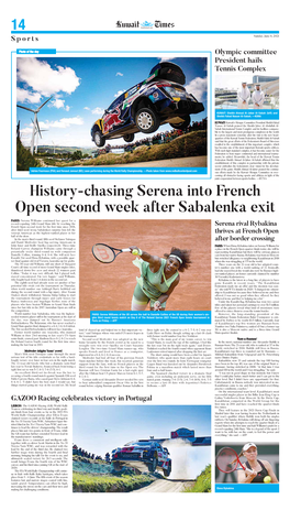 History-Chasing Serena Into French Open Second Week After Sabalenka Exit