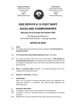 2020 Zephyr & 12 Foot Skiff Auckland Championships