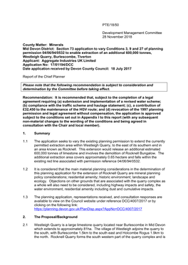 Minerals Mid Devon District: Section 73 Application