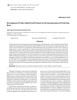 Development of Value Added Food Products by the Incorporation of Fresh Faba Bean