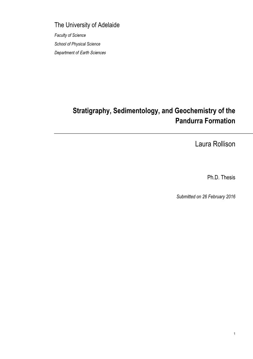 Stratigraphy, Sedimentology, and Geochemistry of the Pandurra Formation