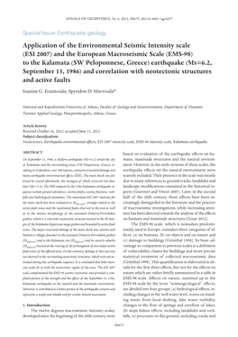 To the Kalamata (SW Peloponnese, Greece) Earthquake (Ms=6.2, September 13, 1986) and Correlation with Neotectonic Structures and Active Faults Ioannis G
