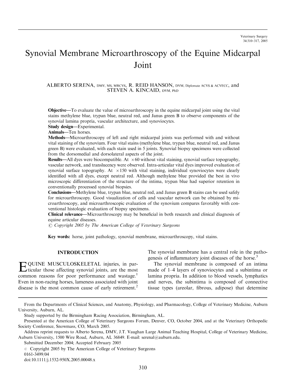 Synovial Membrane Microarthroscopy of the Equine Midcarpal Joint