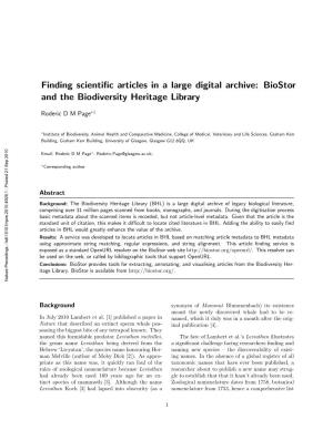 Finding Scientific Articles in a Large Digital Archive: Biostor and the Biodiversity Heritage Library