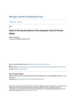 Islam in the Secular Nomos of the European Court of Human Rights