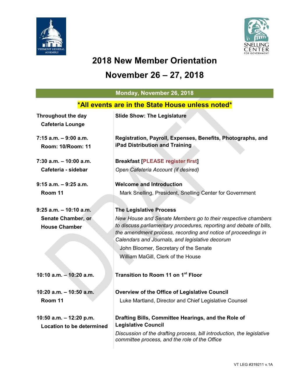 2018 New Member Orientation November 26 – 27, 2018