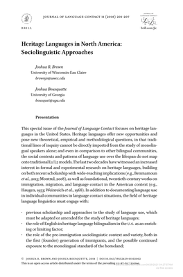 Heritage Languages in North America: Sociolinguistic Approaches