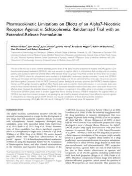Pharmacokinetic Limitations on Effects of an Alpha7-Nicotinic Receptor Agonist in Schizophrenia: Randomized Trial with an Extended-Release Formulation