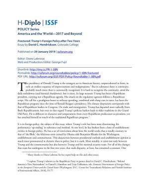 H-Diplo | ISSF POLICY Series America and the World—2017 and Beyond