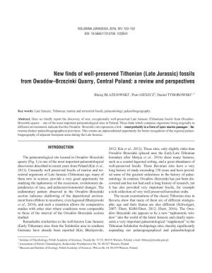Late Jurassic) Fossils from Owadów–Brzezinki Quarry, Central Poland: a Review and Perspectives