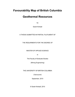 Favourability Map of British Columbia Geothermal Resources